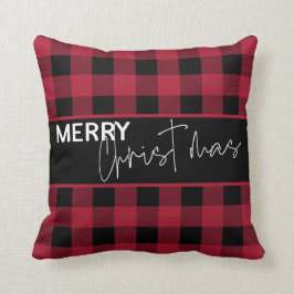 Almofada Plaid de Búfalo Rústico Feliz Natal Moderno Script