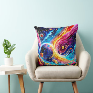 ALMOFADA PLANETA ELEGANTE COLORIDA NO ESPAÇO EXTERIOR