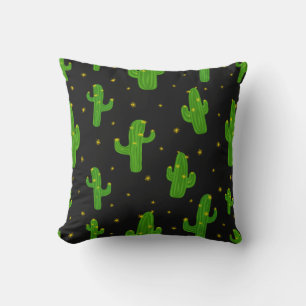 Almofada Planta de Cactus Preto Verde Padrão