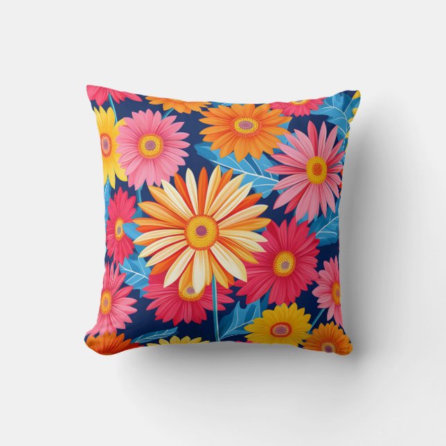 Almofada Planta de Flores de Gerbera Daisies Vibrantes (Frente)