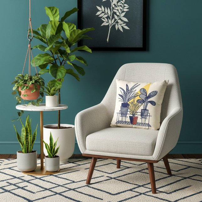 Almofada Planta interior moderna (Geometric modern house plant pillow.)