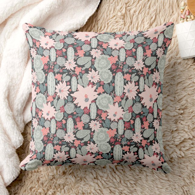 Almofada Plantas Suculentes De Cactus Em Pinos, Padrão De C (Cactus And Succulent Plants Pink Mint Pattern Throw Pillows from Jenn's Emporium. )