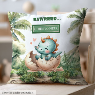 Almofada Playching Hatching Soon Baby Dinosaur Watercolor