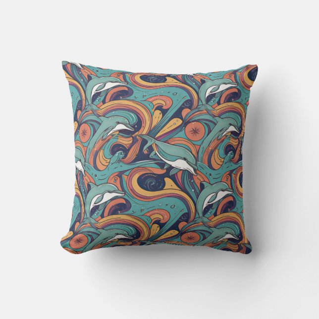 Almofada Playful Dolphins Pattern - Design inspirado no oce (Frente)