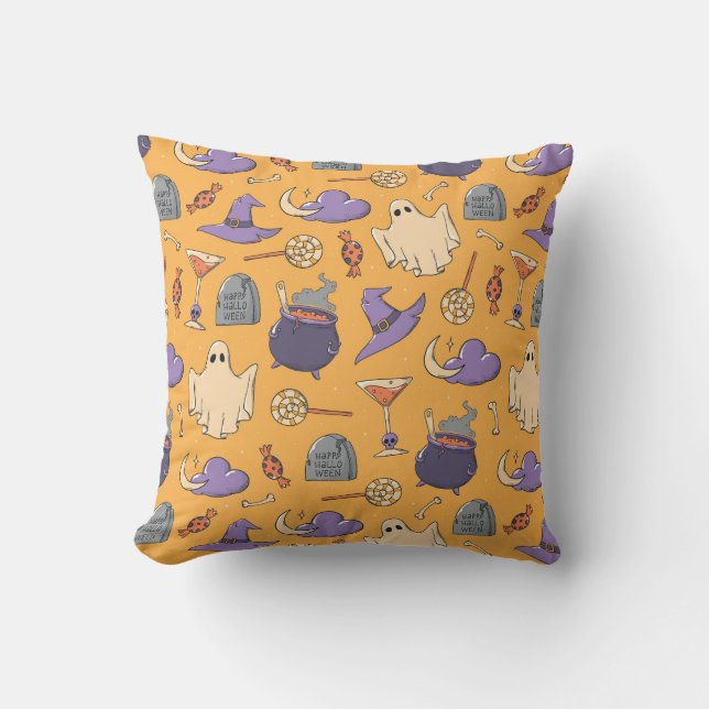 Almofada Playful Halloween Ghosts and Witches Patterno (Frente)