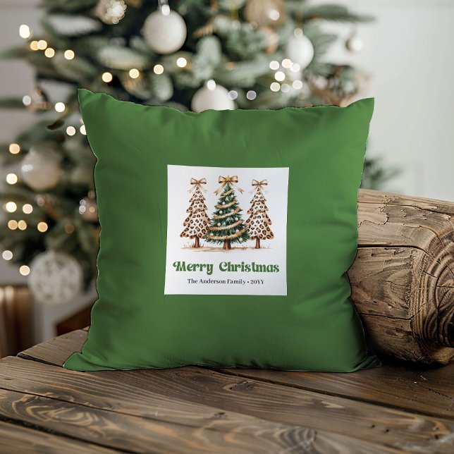 Almofada Playful Leopard Pattern Christmas Name Custom   (Playful Leopard Pattern Christmas Name Custom Pillow)
