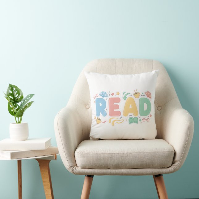 Almofada Playful Pastel Bubble "READ" Sticker Style (Cadeira)