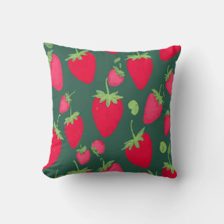 Almofada Playful Strawberry Pattern on Green Background