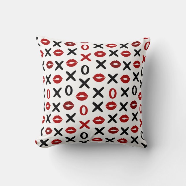 Almofada Playful XO & Red Lips – Padrão de Amor Moderno (Frente)