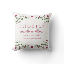 Plum Florals Baby Birt Information Travesseiro