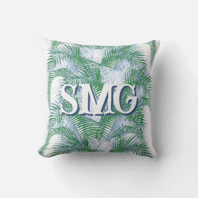 Almofada Plume Palm Fronds in Slate + Green Personalized (Frente)