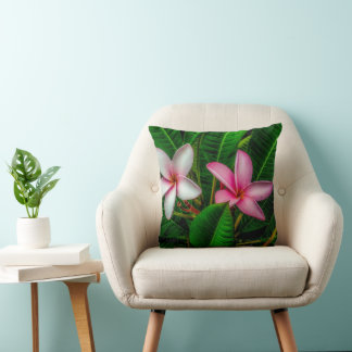 Almofada Plumerias em Travesseiro decorativo branco e rosa
