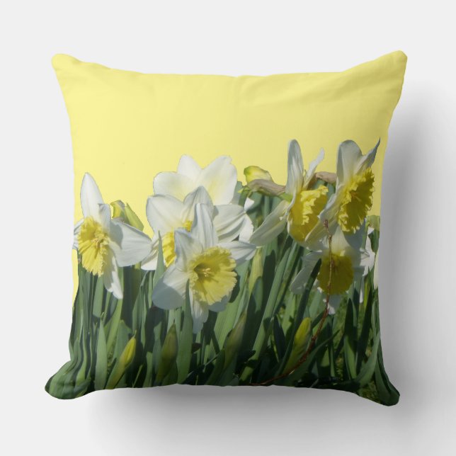 Almofada Pó de Daffodils Amarelo Branco. Travesseiro decora (Frente)
