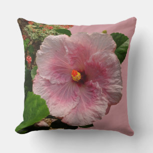 Almofada Pó de Hibiscus Rosa. Travesseiro decorativo de co