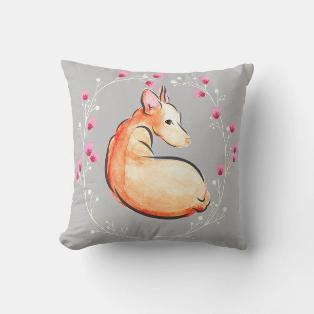 Almofada Podenco Dog Watercolor Cinza Floral (Frente)