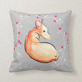 Almofada Podenco Dog Watercolor Cinza Floral