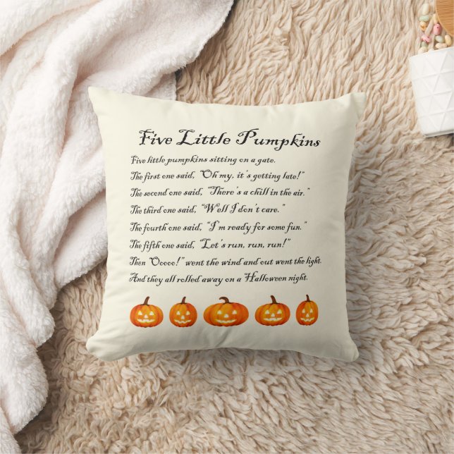 Almofada Poema de Halloween de Cinco Pequenos Pumpkins (Cobertor)