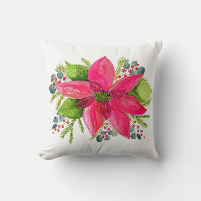 Almofada Poinsettia Christmas Throw Pillow (Frente)