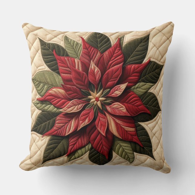 Almofada Poinsettia Creme com Padrão Capitonado (Frente)