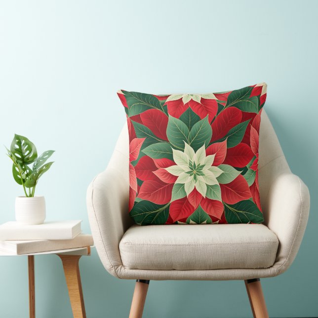 Almofada Poinsettia de Natal Festiva (Cadeira)