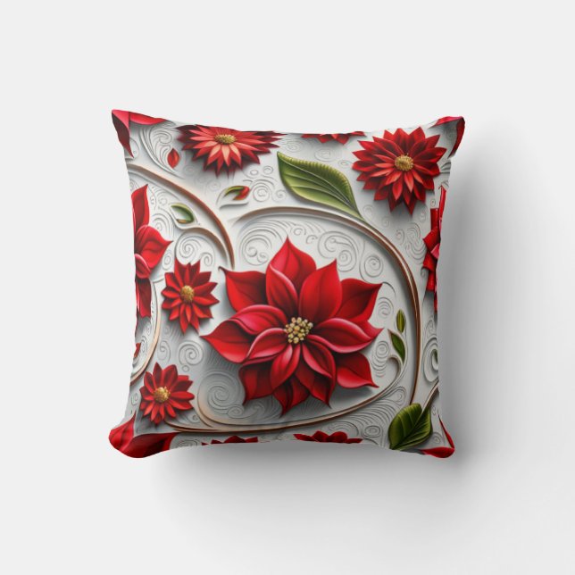 Almofada Poinsettia e Folhas (Frente)