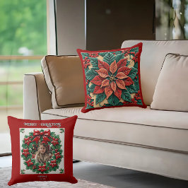Almofada Poinsettia em Travesseiro Vermelho