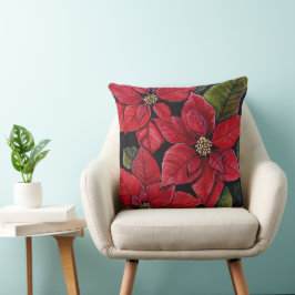 Almofada Poinsettia Vibrante Em Aquarela