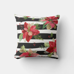 Almofada Poinsettias no Travesseiro Black, White Stripes