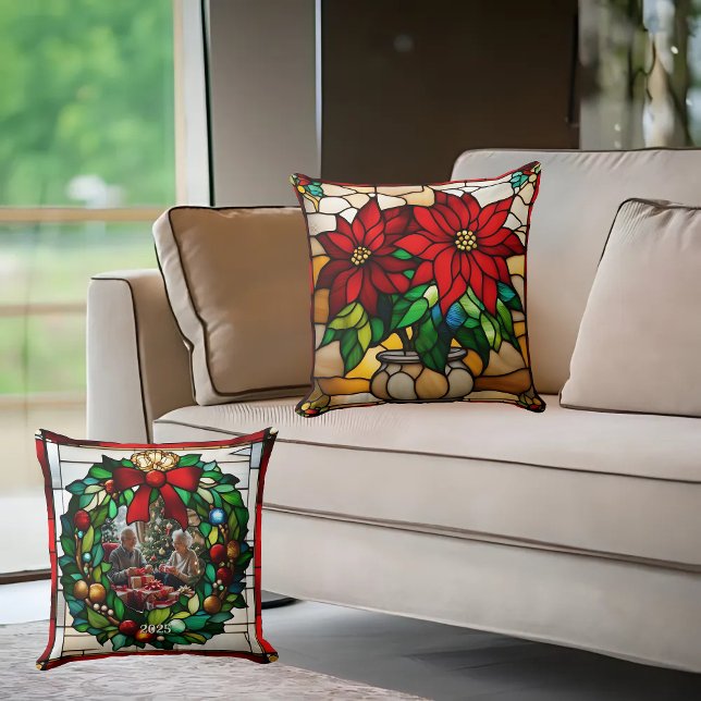 Almofada Poinsettias Plantadas Faux Vidro Estido (Criador carregado)