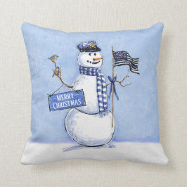 Almofada Policial Fino Blue Line Flag Feliz Natal Snowman