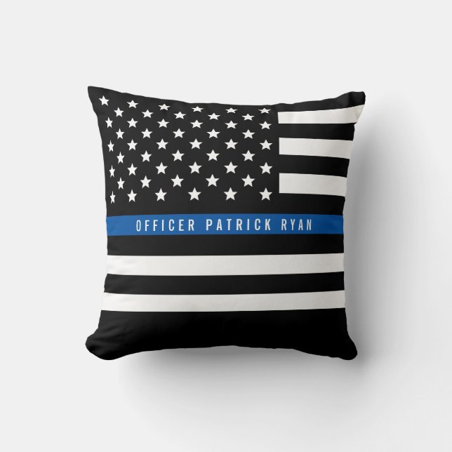 Almofada Policial Thin Blue Line American Flag Add Name (Frente)