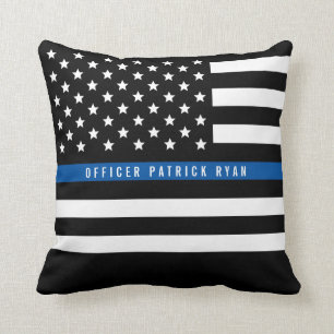 Almofada Policial Thin Blue Line American Flag Add Name