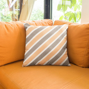 Almofada Poliéster de Stripes Diagonais de Cinzas Laranja M