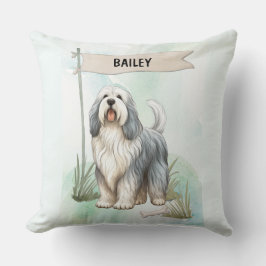 Almofada Polish Lowland Sheepdog Watercolor Personalize Dog