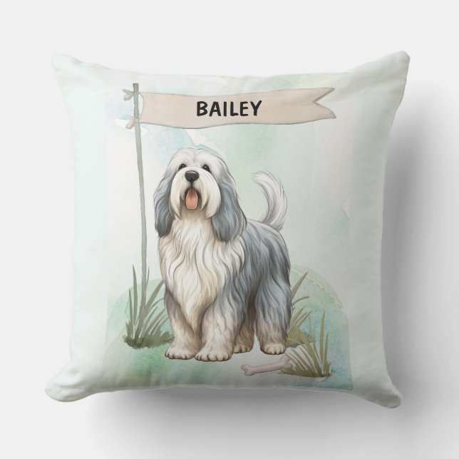 Almofada Polish Lowland Sheepdog Watercolor Personalize Dog (Frente)