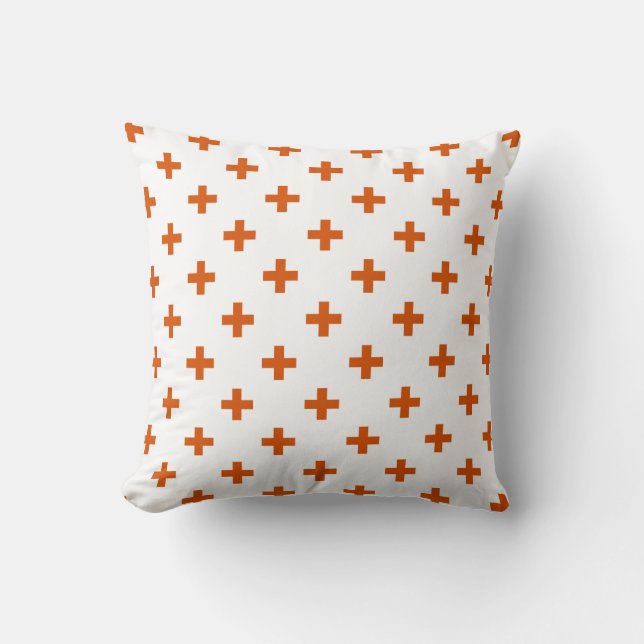 Almofada Polka laranja cruza em branco (Frente)