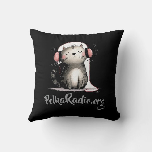 Almofada Polka Radio com desenho de gato (Verso)