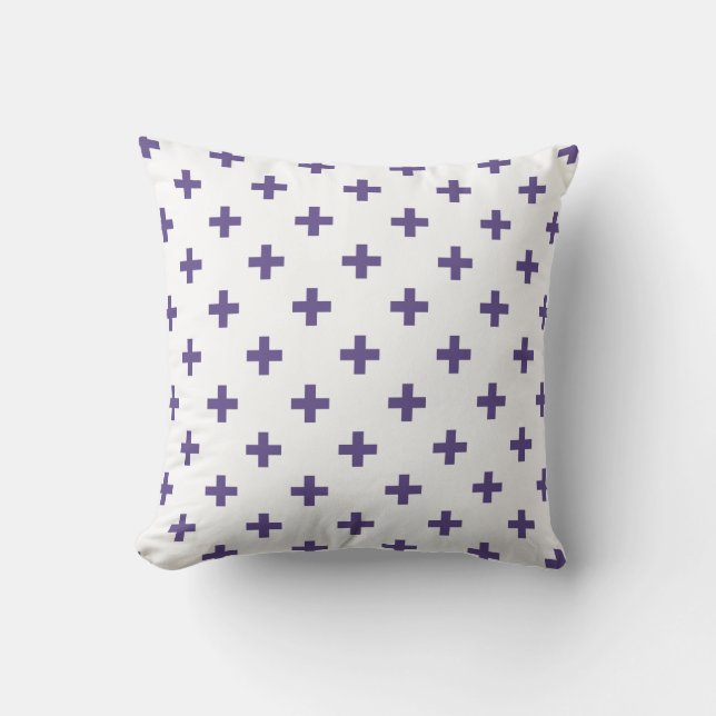Almofada Polka ultravioleta cruza em branco (Frente)