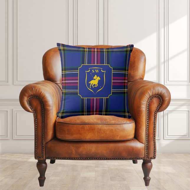 Almofada Polo Equestre Xadrez Tartan Clássico Monogramado (Criador carregado)
