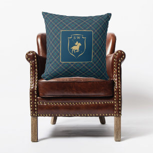 Almofada Polo Xadrez Clássico Tartan Monogramado Equestre