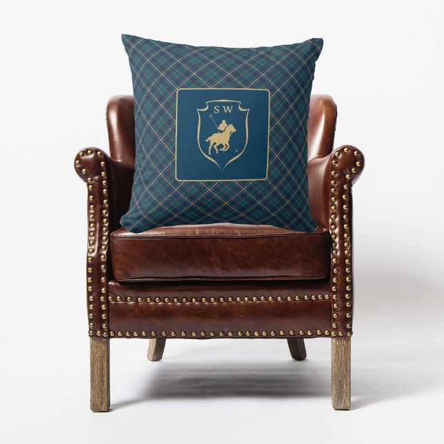 Almofada Polo Xadrez Clássico Tartan Monogramado Equestre (Criador carregado)