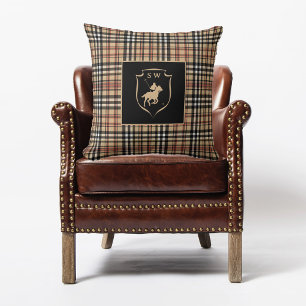 Almofada Polo Xadrez Tartan Clássico Monogramado Marrom Moc
