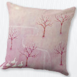 Almofada Pomar rosa com pintura paisagística em gansos<br><div class="desc">Um bando de gansos em um pomar de macieiras em primavera. Uma pintura de paisagem rosa suave e empoeirada. Arte original de Nic Squirrell.</div>