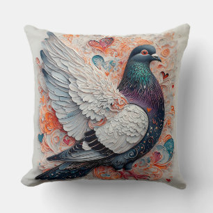 Almofada Pombo Elegante Com Penas Coloridas e Coração