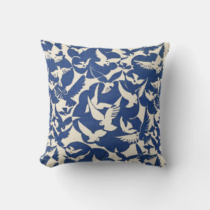Almofada Pombos em padrão branco e azul