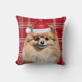 Almofada Pomeranian Dog Red Plaid Christmas Holiday