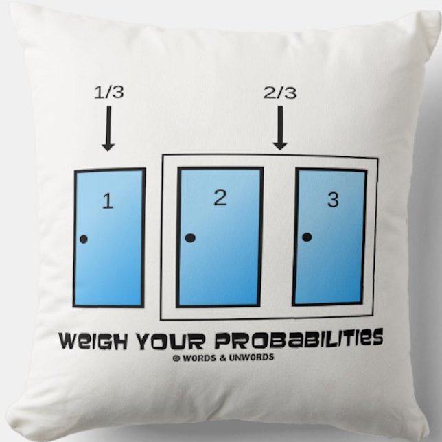 Almofada Ponha Suas Probabilidades Três Portas Fechadas (Stats throw pillow for any Bayesian thinker featuring the three doors problem along with advice)