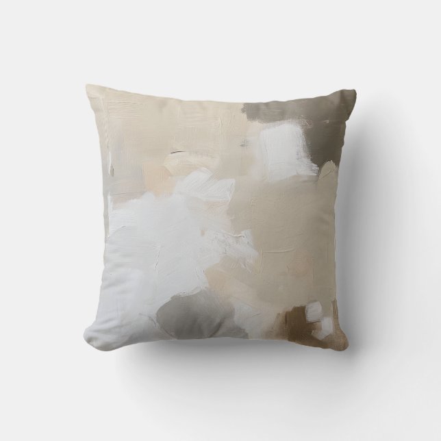 Almofada Ponta bege neutro e Abstrato branco (Frente)