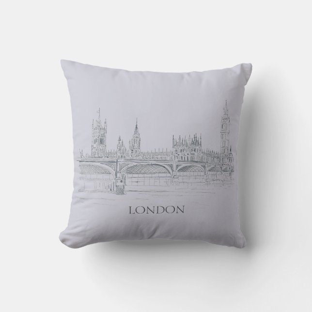 Almofada Ponte Londres Big Ben e Skyline Ink Sketch (Frente)