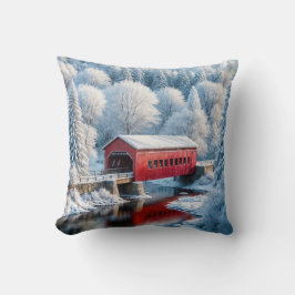 Almofada Ponte Vermelha Coberta Na Floresta De Inverno